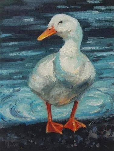 Daily Paintworks - "White Duck" - Original Fine Art for Sale - © Dasha Piven Duck Paintings On Canvas, Duck Paintings, Goose Painting, Duck Painting, Long Painting, Paint Canvas, Gallery Website, Impressionism Art, White Duck