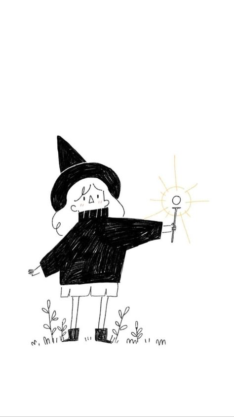 Aesthetic Witch Drawing, Witch Drawing Aesthetic, Witch Illustration Character Design, Witch Aesthetic Drawing, Witch Drawing Reference, Witch Wallpaper Aesthetic, Witch Doodles, Cute Art Cartoon, Drawing Ideas Cartoon