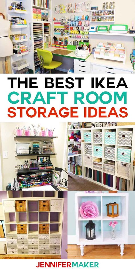 The Best IKEA Craft Room Storage Ideas and Shelves | Kallax, Expedit, Linnmon, Alex, and more! #ikea #craftroom #storage Ikea Craft Room Storage, Craft Room Storage Ideas, Craftroom Storage, Ikea Craft Room, Room Storage Ideas, Ikea Crafts, Room Storage Diy, Dream Craft Room, Craft Room Design