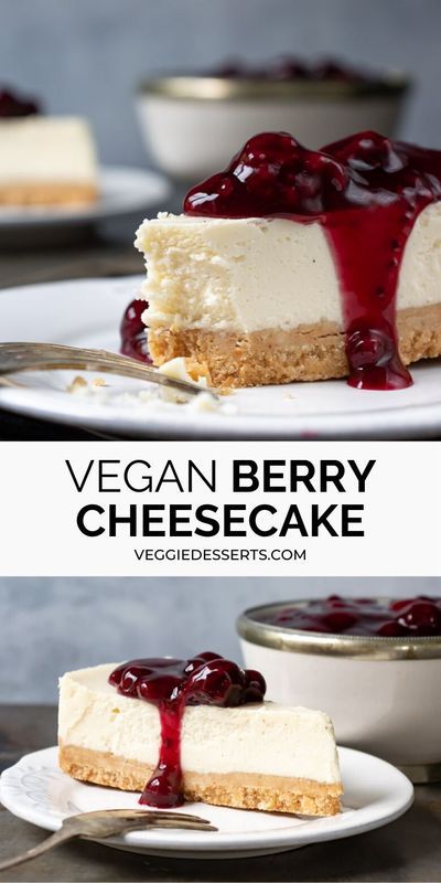 Easy Vegan Cheesecake, Veggie Desserts, Dairy Free Cheesecake, Cheesecake Vegan, Vegan Cheesecake Recipe, Dessert Sans Gluten, Berry Sauce, Berry Cheesecake, Low Carb Snack