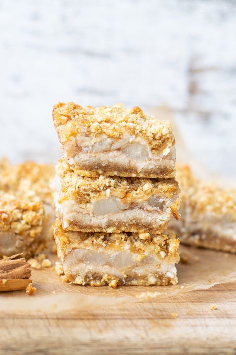 Pear Crumble Bars  — Scarlett Lee Pear Crumble, Thing To Make, Crumble Bars, Dairy Free Options, Chocolate Caramels, Almond Recipes, Coconut Sugar, Ice Cream Recipes, Vanilla Ice Cream