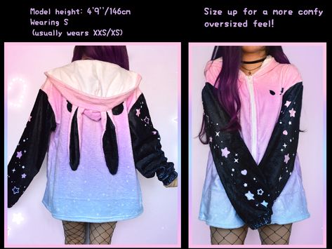 Fluffy Pastel Goth Bunny Ear Hoodie Yami Kawaii Rabbit Hoody Creepy Cute Fuzzy Zipper Hoodie Gradient Japanese Alt Aesthetic J Fashion Coat - Etsy Bunny Ear Hoodie, Goth Bunny, Ponyta Pokemon, Kawaii Rabbit, Kawaii Outfits, Alt Aesthetic, Bunny Hoodie, Pastel Goth Fashion, Yami Kawaii