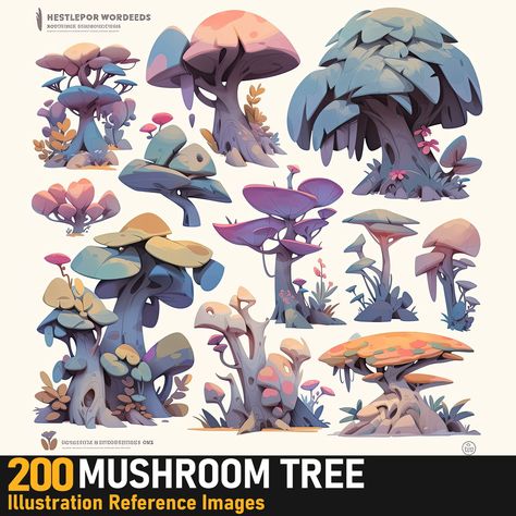 ArtStation - Mushroom Tree Concept |4K Reference Images Mushroom Tree, Game Animation, Props Concept, Animation Illustration, Props Art, Paint Brush Art, Bio Art, Creative Drawing Prompts, Wooden Ship