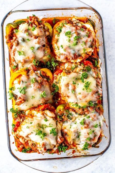 Low Carb Fall Dinners, Stuffed Foods, Autumn Meals, Lasagna Stuffed Peppers, Cheesesteak Stuffed Peppers, Low Carb Lasagna, Comfort Casseroles, Homemade Marinara, Dinner Recipes For Family