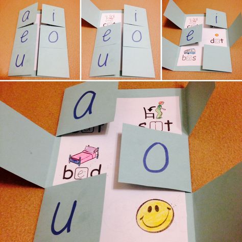 Vowel Arts And Crafts, Short Vowel Crafts, Vowels Activities Preschool, Vowels Craft, Flip Books Diy, Nursery 2023, English Models, Short A Activities, U Craft