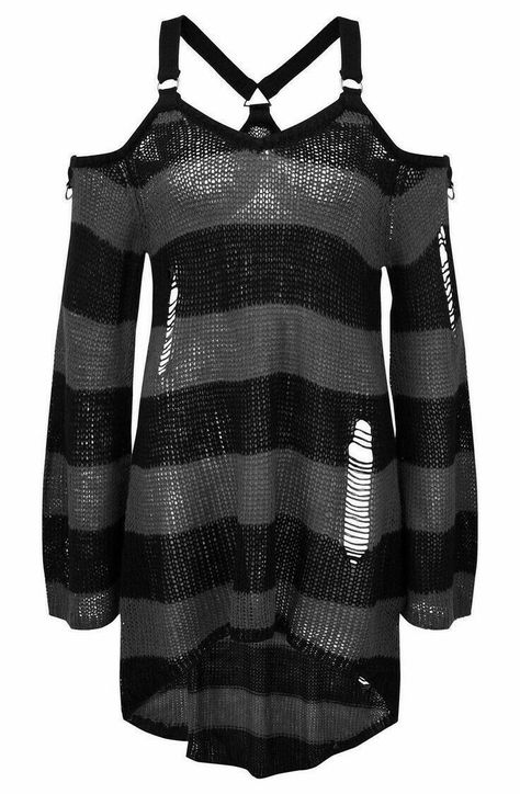 Mode Emo, Mode Grunge, Striped Knitted Sweater, Alt Outfits, Knit Sweaters, Swaggy Outfits, Gothic Outfits, Goth Outfits, Alternative Outfits