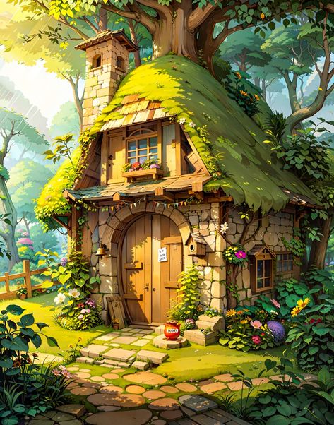 4k version of Winnies house - i_m8_art's Ko-fi Shop - Ko-fi ❤️ Where creators get support from fans through donations, memberships, shop sales and more! The original 'Buy Me a Coffee' Page. Fantasy Cottage Art, Cottage Concept Art, Fantasy House Concept, Coloring Aesthetic, Cottage Illustration, Fantasy Cottage, Wallpaper Cantik, Fairytale Cottage, Fantasy Homes