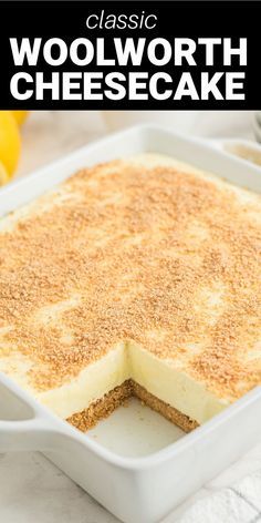 Fluffy Cheesecake Recipe, Woolworth Cheesecake Recipe, Woolworth Cheesecake, Fluffy Cheesecake, Cheesecake Recipes Classic, Cream Cheese Desserts, Fluff Desserts, Lemon Dessert Recipes, Dessert Bar Recipe