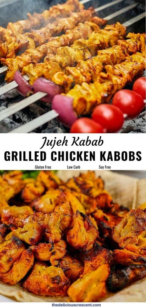 Saffron Chicken Kabobs, Moroccan Chicken Kabobs, Chicken Persian Recipes, Chicken Kabobs Middle Eastern, Persian Chicken Kabobs, Persian Grilled Chicken, Iranian Chicken Kabob, Middle Eastern Kabob Recipes, Persian Chicken Recipes