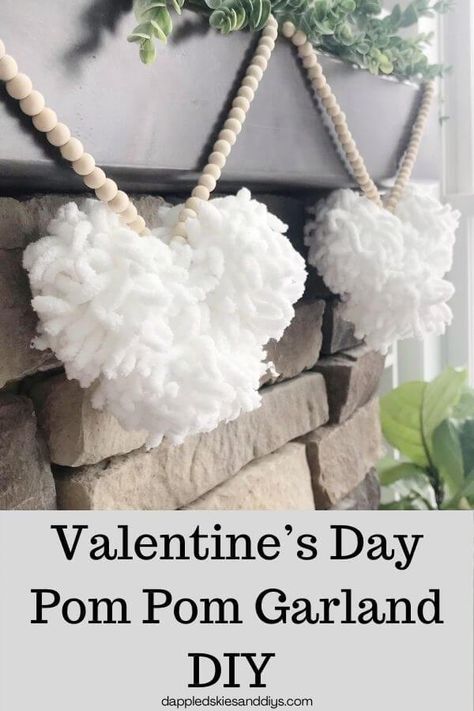 Valentine Pom Pom Crafts, Crochet Valentines Garland, Valentines Day Garland Diy, Diy Valentine Garland, Valentine’s Day Garland, Yarn Hearts Diy, Valentine’s Day Diy Decor, Valentine Garland Diy, Diy Valentines Garland