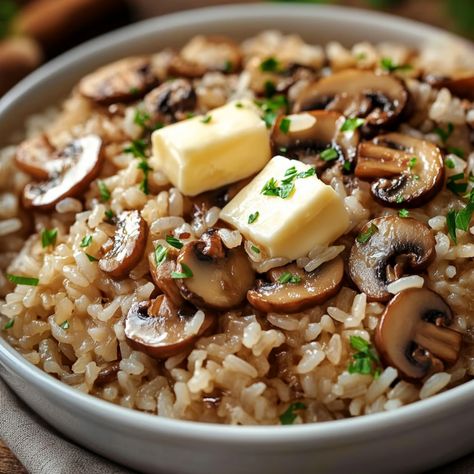 Ultimate Savory Mushroom Rice | Rich And Flavorful Side Dish - My Home Made Recipe Mushrooms Rice Recipes, Rice And Mushroom Recipes, Broccoli Mushroom Rice, Risotto Recipes Mushroom, Cream Of Mushroom Rice, Creamy Mushroom Rice, Wild Rice And Mushrooms, Mushroom Rice Casserole, Mushroom And Rice