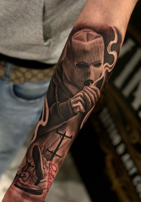 Inside Of Arm Tattoo, Arm Tattoos For Guys Forearm, Chicano Tattoos Sleeve, Tattoos Sleeve, Gangsta Tattoos, Street Tattoo, Money Tattoo, Chicano Style Tattoo, Chicano Tattoos