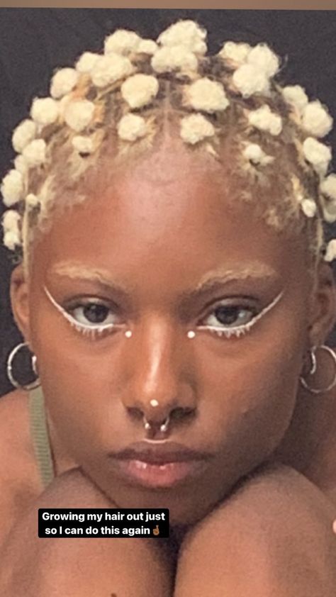 Short Blonde Hair Baddie, Futuristic Short Hair, Blonde Natural Hair Short, Platinum Hair Bleached Brows, Bleach 4c Hair, Bleaching Natural Hair, Bantu Knots On Short Hair, Blonde Buzz Cut Black Women, Bantu Knot Out Natural Hair Short