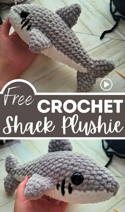 Shark Lovey Crochet Pattern, Plush Shark Crochet Pattern, Crocheted Shark Pattern Free, Crochet Animal Video Tutorials, Shark Plush Crochet, Velvet Crochet Animal Patterns, Crochet Shark Free Patterns, New Sew Crochet Patterns, Crochet Amigurumi Shark