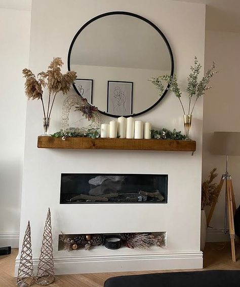 The Crafty Couple on Instagram: “• Customer Photo • Thank you @housebykate4 for sharing this photo showing our medium rustic mantel off in all its glory 😍” Empty Fireplace Ideas, Mantlepiece Decor, Oak Mantle, Fine Dining Room, Floating Fireplace, Wooden Mantle, Floating Mantel, Wood Mantel, Living Room Wall Color