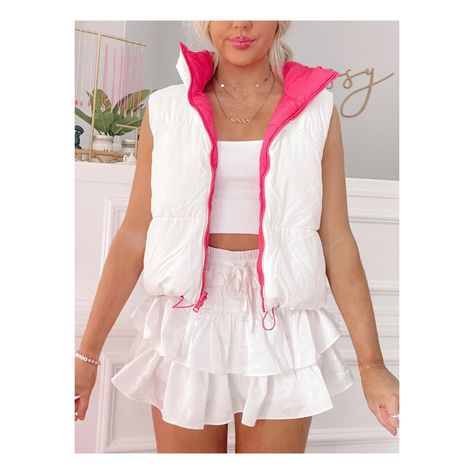 🤍💗🤍 Unique Rave Outfits, Mermaid Tail Skirt, Sassy Shortcake, School Dance Dresses, Preppy Clothes, White Vest, Pink Details, Casual Preppy Outfits, White Details