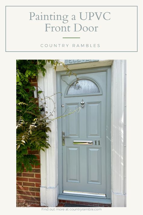 Light Blue Doors Front Entrance, Painted Upvc Front Door, Front Door Renovation, Pvc Front Door, Painted Upvc Door, Pvc Front Doors, Upvc Porches, Door Planters, Door Renovation