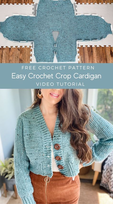 The Lakeside Crochet Cardigan free crochet pattern is an easy crochet crop cardigan pattern worked in one piece with a simple stitch pattern. The crochet cardigan can easily be modified to any length, and the pattern works up quickly with limited seaming. Customize the pattern to a longer length with pockets and belt/ Crochet Cardigan Free, Cardigan Au Crochet, Crochet Cardigan Pattern Free, Gilet Crochet, Crochet Sweater Pattern Free, Crochet Vest Pattern, Mode Crochet, Pola Amigurumi, Crop Cardigan