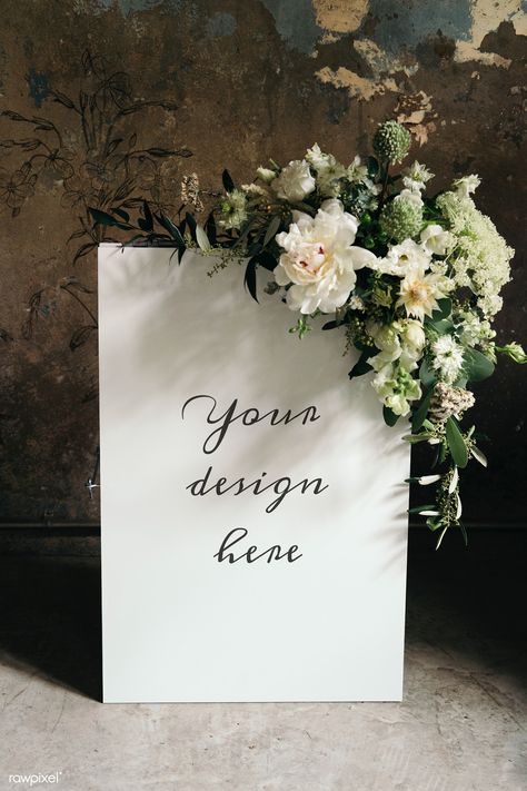 Beautiful white bouquet with a white poster template | premium image by rawpixel.com / Jira Wedding Sign Modern, Welcome To Our Wedding Sign, Design Frame, Custom Wedding Signs, Background Ideas, Reception Signs, Image Ideas, White Poster, Wedding Welcome Sign