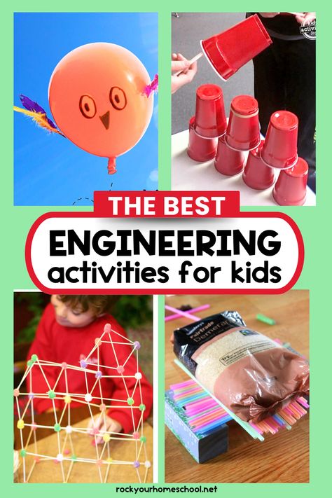 4 examples of engineering activities for kids with frugal materials and DIY ideas. Simple Engineering Projects, 2nd Grade Engineering Projects, 1st Grade Engineering Activities, Engineering Activities For Kindergarten, Simple Machines Activities For Preschool, Construction Stem Activities, Engineering Stem Activities For Kids, Kindergarten Engineering Activities, Engineering Challenges For Kids