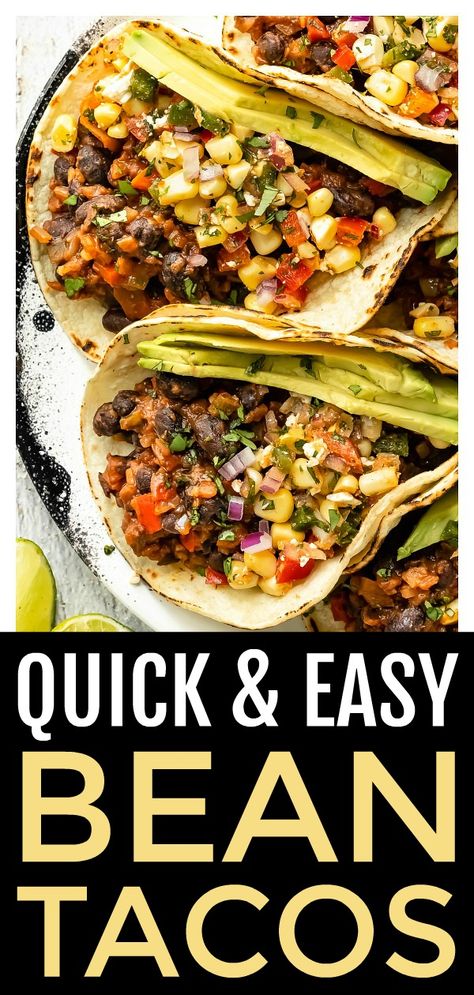 Dip Vegetarian, Sweet Corn Salsa, Vegetarian Tacos Recipes, Veggie Tacos, Black Bean Tacos, Vegetarian Tacos, Bean Tacos, Corn Salsa, Tasty Vegetarian Recipes