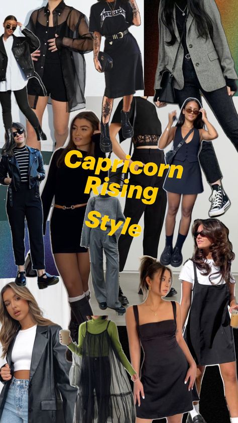 Scorpio Moon Aesthetic Outfit, Capricorn Fashion Aesthetic, Venus In Capricorn Style Outfits, Sagittarius Rising Outfit, Capricorn Rising Aesthetic Outfits, Capricorn Rising Outfits, Venus Capricorn Style, Capricorn Rising Style, Capricorn Rising Aesthetic