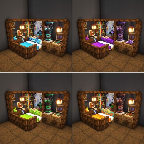 Minecraft Small Storage Room Ideas, Minecraft Bedroom Ideas No Mods, Minecraft Bedroom Ideas Survival, Fancy Minecraft Bed Ideas, Minecraft Ship Interior, Minecraft Modern Decor, Minecraft Tiny Bedroom, Minecraft Indoor Aquarium, Minecraft Halloween Interior