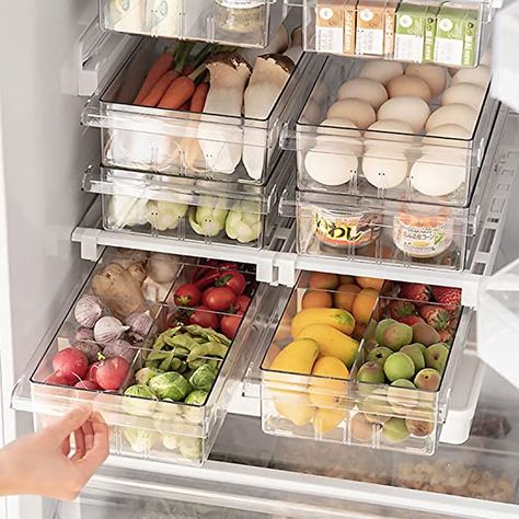 Refrigerator Organizer Bins - Clear Plastic Container Drawer for Egg Vegetable Fruit Snack Drink Food, Home Essentials Organization and Storage for Fridge Kitchen Cabinet Pantry Freezer Kitchen Cabinet Pantry, Fridge Kitchen, Refrigerator Organizer, Fridge Drawers, Organizer Bins, Fridge Organisers, Clear Plastic Containers, Fridge Storage, Refrigerator Organization