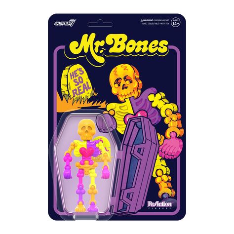 PRICES MAY VARY. MR. BONES SUPER7 ACTION FIGURE: Vintage puzzle candy Mr. Bones joins the Super7 action toy figures lineup FUN-READY ACCESSORIES: This action figure features bright fluorescent colors and comes with a tombstone accessory, allowing you to recreate the nostalgic candy treat of your childhood 3.75-INCH ACTION FIGURE: Mr Bones figure is in 3.75" scale with the rest of the Mr. Bones ReAction figures lineup PREMIUM ACTION FIGURES: Relive the good times all over again with our ReAction Power Rangers T Shirt, Vintage Puzzle, Mr Bones, Disney Horror, Pet Monsters, Peanuts T Shirts, Nostalgic Candy, Conan The Barbarian, Horror Icons