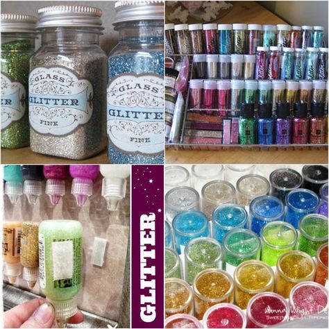 Glitter Storage, Basement Craft Rooms, Craft Storage Ideas, Glitter Room, Craft Closet Organization, Craft Storage Solutions, Ribbon Paper, Craft Supply Storage, Scrapbook Organization