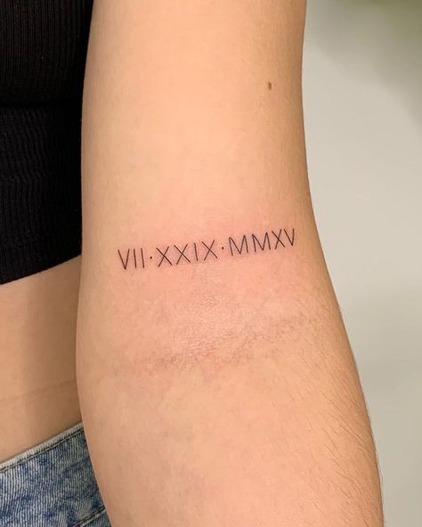 Birthdate In Roman Numerals Tattoo, Modern Roman Numeral Tattoo, Womens Roman Numeral Tattoo, Fineline Roman Numeral Tattoo, Fine Line Tattoo Roman Numerals, Minimalist Roman Numeral Tattoo, Roman Numeral Birthday Tattoo Kids, Feminine Roman Numeral Tattoo Font, Cute Roman Numeral Tattoos