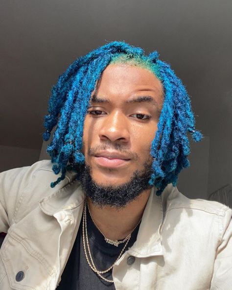 Sean 🗽 on Instagram: “Color still growing on me I can’t front... #menslocstyles #locstyles” Blue Locs Men, Teal Locs, Blue Locs, Loc Colors, Blue Dreads, Locs Styles, Dreadlock Hairstyles For Men, Teal Hair, Dyed Hair Inspiration