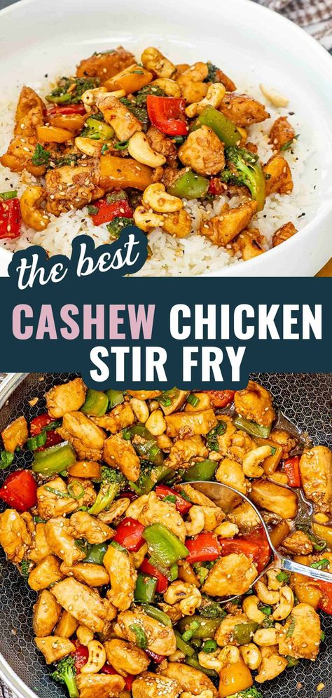 Whip up this quick and delicious Cashew Chicken Stir Fry for dinner tonight! Packed with tender chicken, fresh veggies, and a savory sauce. Perfect for meal prep too! #EasyDinners #OnePotMeals #cashewchicken #stirfry #chickenstirfry Easy Cashew Chicken, Cashew Chicken Sauce, Cashew Chicken Stir Fry, Stir Fry Dinner, Thai Cashew Chicken, Chicken Stir Fry Recipe, Chicken Cashew Stir Fry, Cashew Chicken Recipe, Spicy Cashews