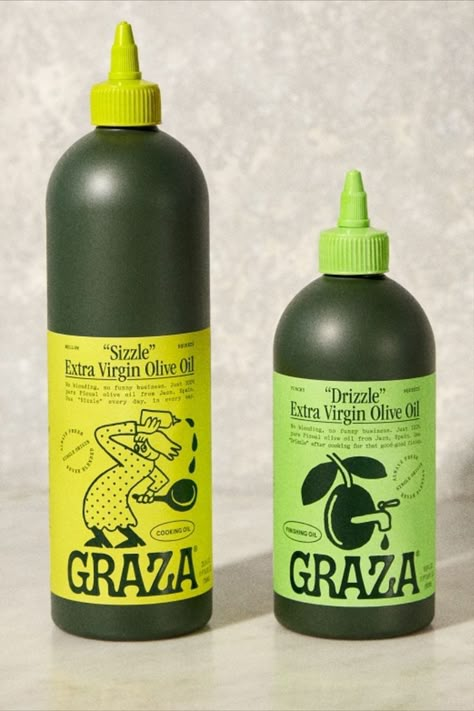 Gander-Designed Graza Is Olive Oil 'Meant To Be Used' On Everything Unique Packaging Design, Packaging Design Trends, Unique Packaging, Graphic Design Packaging, Chocolate Packaging, Design Paper, Food Packaging Design, Packing Design, Beverage Packaging