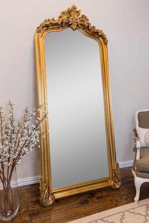 Antique Floor Mirror, Gold Floor Mirror, Oversized Floor Mirror, Butik Design, French Style Mirrors, Vintage Style Mirror, Chic Dresser, Floor Length Mirror, Gold Framed Mirror