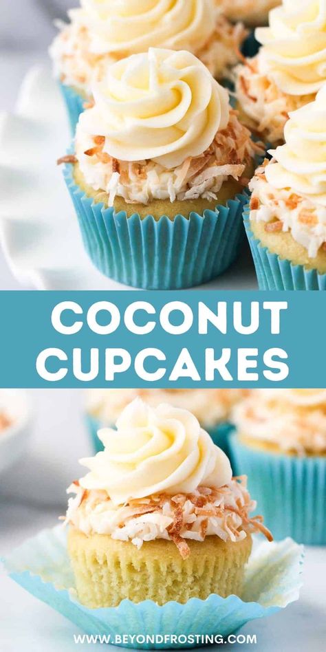 Coconut Cupcakes Recipe, Coconut Cupcake Recipes, Coconut Cupcake, Tea Treats, Coconut Buttercream, Baking Treats, Cupcake Shop, Spring Dessert, Cupcakes Recipes