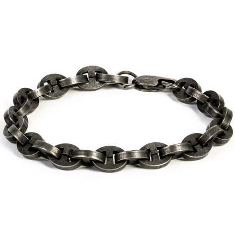 PRICES MAY VARY. Medieval-Inspired Design: Embrace a bold, timeless look with the NVR GVN Unbroken Collection Men's Stainless Steel Anchor Link Bracelet. Featuring a medieval vintage distressed style, this rugged accessory adds old-world charm and sophistication to any outfit, suitable for the modern man. Durable 316L Steel Build: Made from top-grade 316L stainless steel, this bracelet is designed to endure daily wear while maintaining its striking appearance. The robust steel ensures enduring durability, making it a reliable and resilient choice for a bold accessory that remains timeless. Versatile Accessory: Whether dressing up or down, this men's bracelet is a versatile addition to any wardrobe. Its unique medieval design and resilient construction make it suitable for various occasions Classic Edgy Style, Male Accessories, Dad Bracelet, Masculine Jewelry, Medieval Design, Stainless Steel Bracelet Men, Bold Accessories, Bracelet Men, Jewelry Black