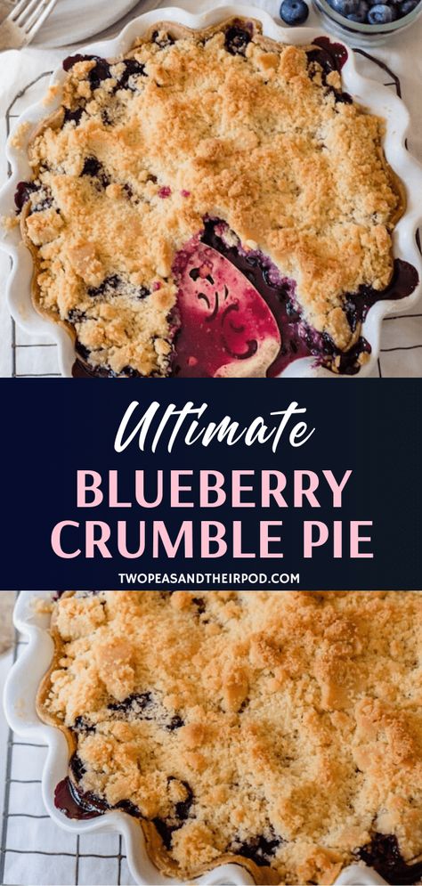 Blueberry Crumble Pie is perfection! This dessert recipe is a summer favorite, featuring a pie crust with a fresh blueberry filling and an amazing crumble topping. Serve this summer menu idea with a scoop of ice cream or a dollop of whipped cream for the ultimate treat! Pie Crumble Topping, Blueberry Crumble Pie, Easy Blueberry Pie, Crumble Pie, Summer Pie, Peach Crumble, Comfort Desserts, Blueberry Pie Filling, Pie Crumble