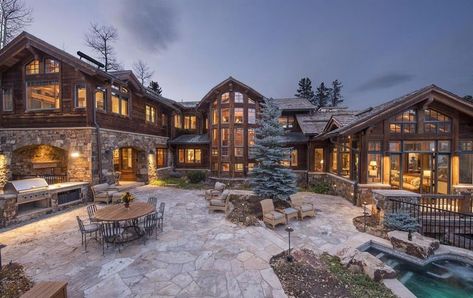 Dream House: Colorado Wood & Stone Mansion (18 Photos) – Suburban Men Cabin Mansion, Mansion Homes, Dream House Mansions, Stone Mansion, Mansion Exterior, Dream Mansion, Log Cabin Homes, Luxury Homes Dream Houses, Wood Stone