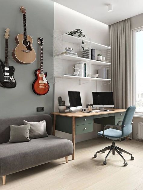 guitar room Guitar Room Ideas, Guitar Room Decor, Small Music Room, Studio Room Ideas, Office Music Room, Music Room Office, Music Room Design, Home Music Rooms, Small Guitar