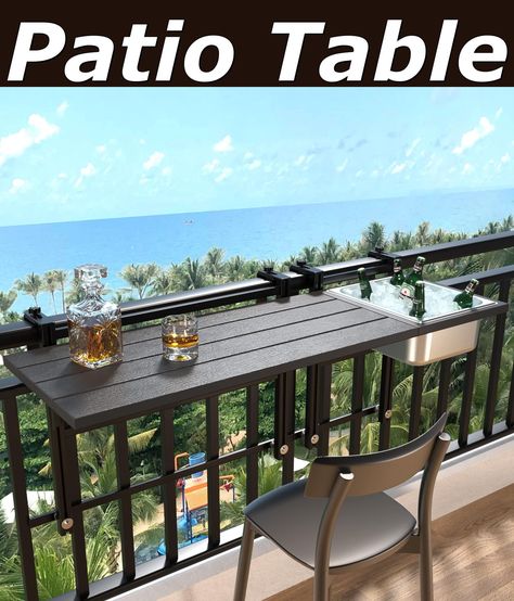 GDLF Upgraded Balcony Table Outdoor Patio Bar Table with Durable Composite Tabletop Aluminum Alloy Frame Hanging Folding Adjustable with Removable Ice Bucket, Easy Assembly (10Mins),43.5" L Balcony Table, Balcony Bar, Outdoor Patio Bar, Bar Patio, Patio Bar Table, Table Outdoor, Balcony Furniture, Outdoor Balcony, Small Balcony Decor