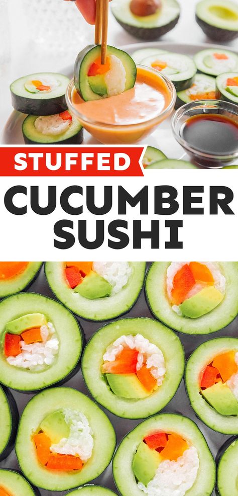 Healthy Sushi Rolls, Vegetarian Sushi Recipes, Sriracha Mayo Sauce, Veggie Sushi Rolls, Cucumber Roll Ups, Cucumber Sushi Rolls, Sushi Fillings, Traditional Sushi, Cucumber Sushi