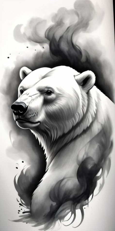 Polar Bear Tattoo Design, Drawing Bears, Black Bear Tattoo, Polar Bear Tattoo, Polar Bear Drawing, Polar Bear Face, Lion Art Tattoo, Bear Tattoo Designs, Ear Tattoo Ideas