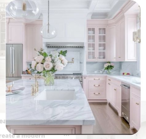 Pink House Exterior, Modern Home Kitchen, Pink Kitchens, Pink Cabinets, Kitchen Pink, Dream House Aesthetic, Dream Kitchens Design, Dream Apartment Decor, Pink House