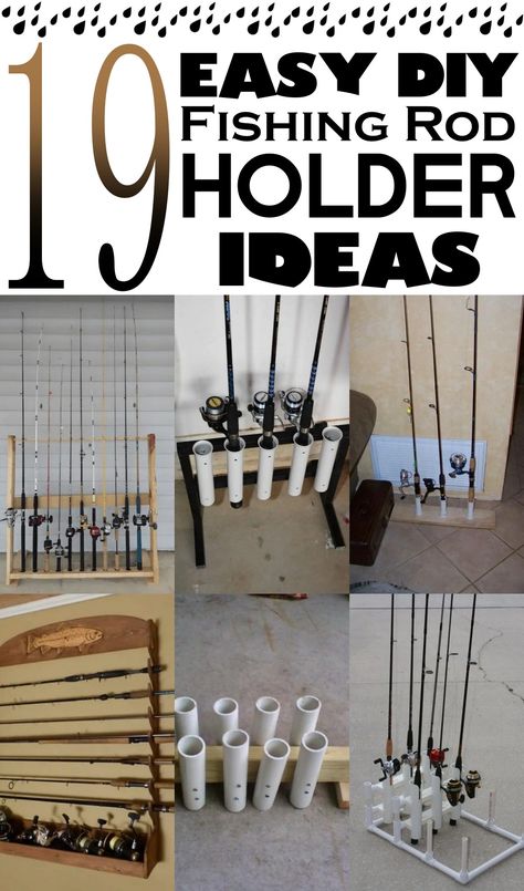 DIY Fishing Rod Holder Ideas 1 Fishing Pole Storage Diy, Fishing Decor Ideas, Fishing Pole Holder Diy, Pvc Fishing Rod Holder, Diy Fishing Pole, Diy Fishing Rod Holder, Fishing Gear Organization, Fishing Pole Rack, Diy Fishing Rod