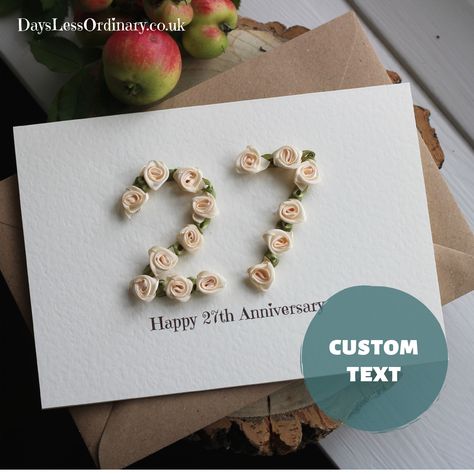 27th Wedding Anniversary Handmade Card Wife, Custom Numbers, 29th Anniversary Gift for Parents, 22th, 23th, 24th, 26th, 28th, https://etsy.me/2tdMXUv #papergoods #white #anniversary #silver #27thweddingcard #27thanniversary #27thhandmadecard #handmadecardwife #customnu Happy 27th Anniversary, 27th Wedding Anniversary, Mom Dad Anniversary, Handmade Anniversary Gifts, Anniversary Crafts, 29th Anniversary, Anniversary Gift For Parents, Anniversary Cards For Wife, Aniversary Gifts