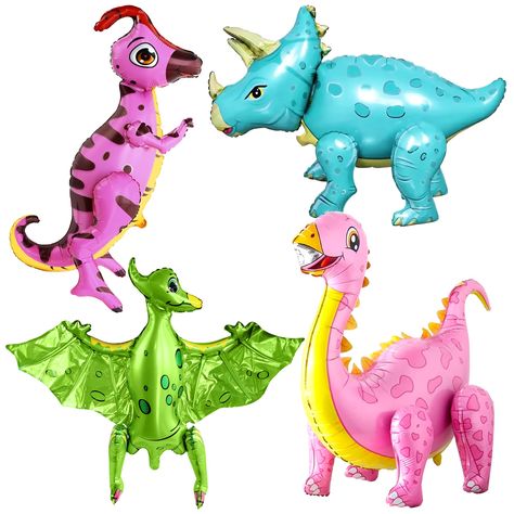 Girl Dinosaur Party Decorations, Dino Balloons, Three Rex Birthday, Pink Dinosaur Party, Dinosaur Birthday Decorations, Girl Dinosaur Party, Giant Dinosaur, Girl Dinosaur Birthday, Dinosaur Party Decorations