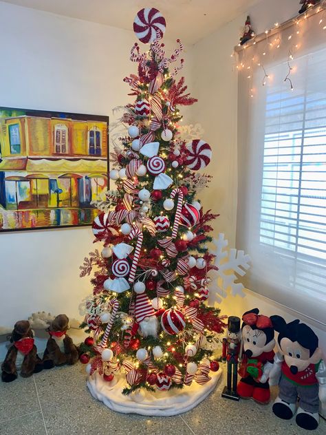 Christmas Tree With Candy Canes, Pencil Trees Decorating Ideas, Christmas Tree Candy Cane, Candy Cane Tree, Glam Christmas Tree, Pencil Tree, Disney Christmas Tree, Slim Christmas Tree, Candy Cane Christmas Tree