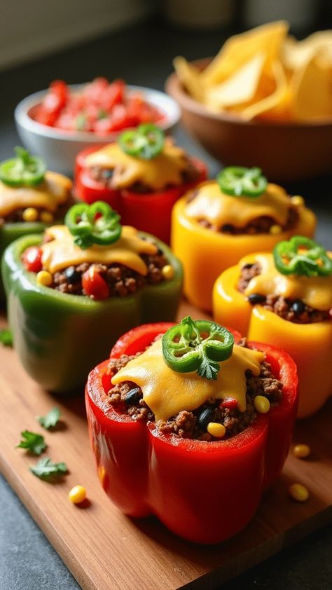 Taco Stuffed Bell Peppers Stuffed Pepper Bowl, Taco Stuffed Bell Peppers, How To Make Taco, Hearty Casseroles, Healthy Veggies, Stir Fries, Ready Meal, Healthy Dishes, Bell Peppers