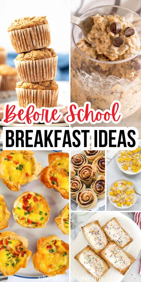 Collage of healthy before school breakfast ideas for kids. Easy Healthy School Breakfast Ideas, Meal Prep Breakfast Ideas For Kids, Breakfast For Kindergarteners, Breakfast Ideas For Non Breakfast Eaters, Quick No Egg Breakfast Ideas, Elementary Breakfast Ideas, Non Sweet Breakfast Ideas, Back To School Breakfast Meal Prep, Easy Weekday Breakfast Kids